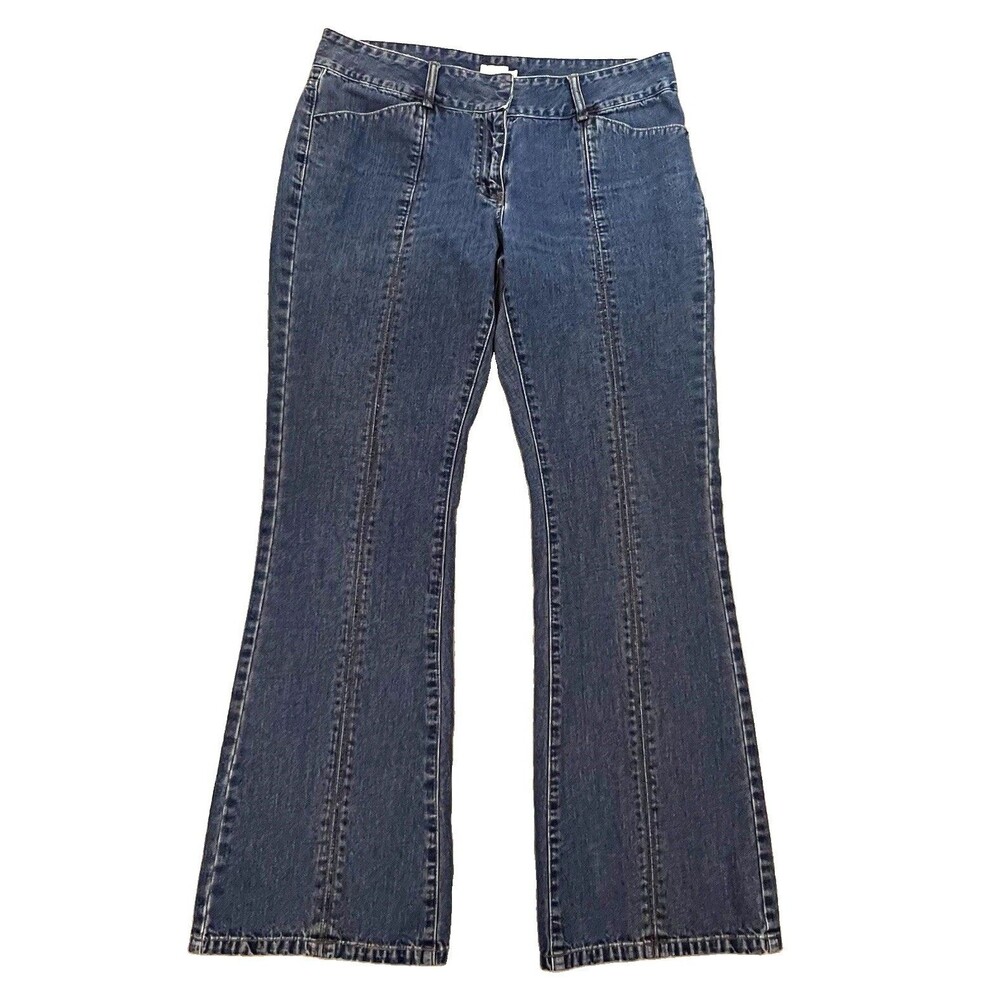 Calvin Klein Flared Bootcut Mid Rise Med Wash Denim Jeans Sz 12 Front Seam Y2K